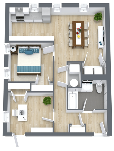 Floor plan for 1 bed, 1 bath